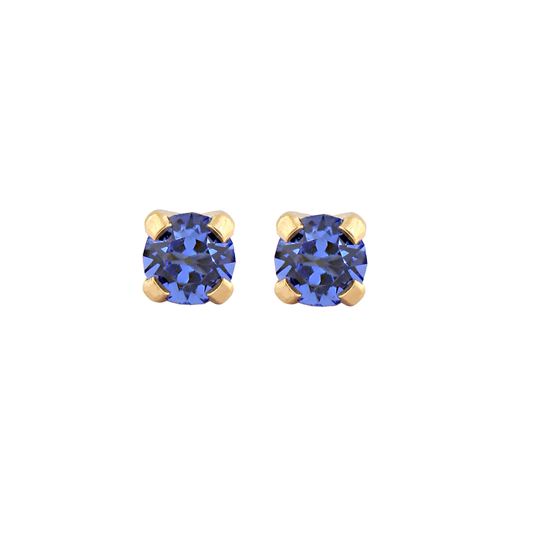 3MM September Sapphire Birthstone 24K Pure Gold Plated Ear Studs For Kids