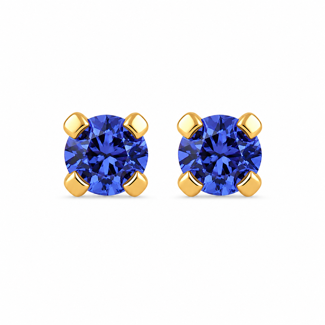 3MM September Sapphire Birthstone 24K Pure Gold Plated Ear Studs For Kids