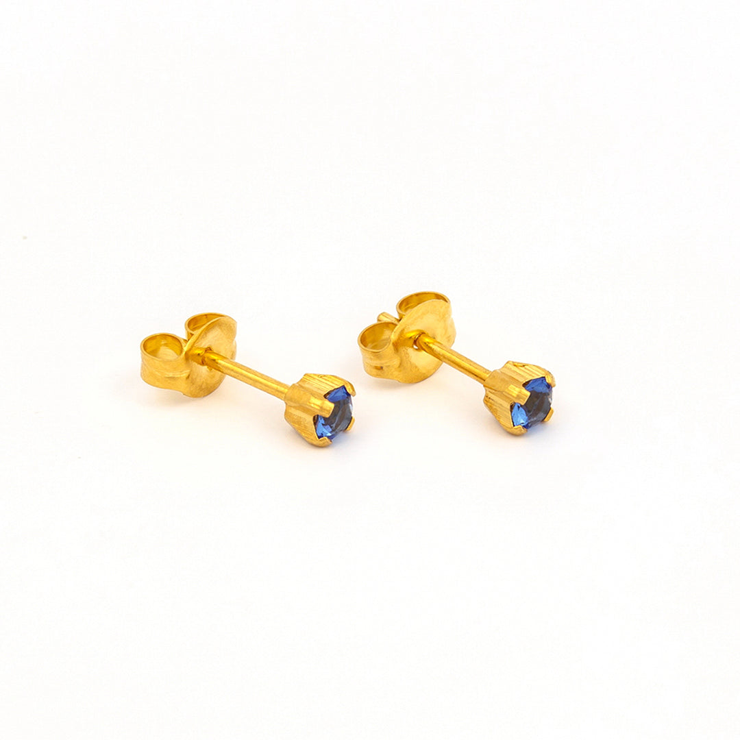 3MM September Sapphire Birthstone 24K Pure Gold Plated Ear Studs For Kids