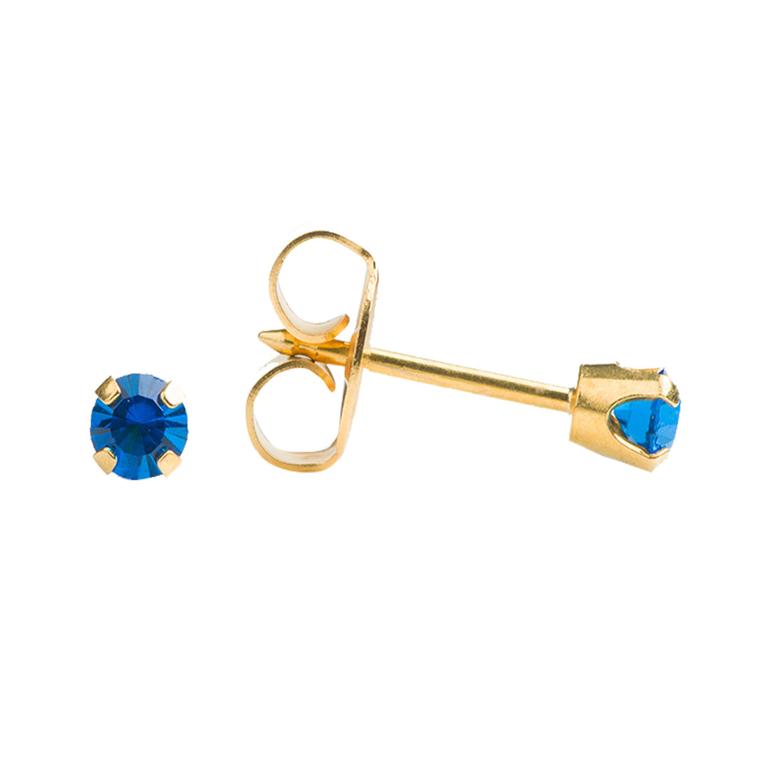 3MM September Sapphire Birthstone 24K Pure Gold Plated Ear Studs For Kids