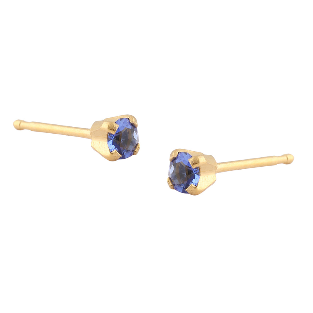 3MM September Sapphire Birthstone 24K Pure Gold Plated Ear Studs For Kids