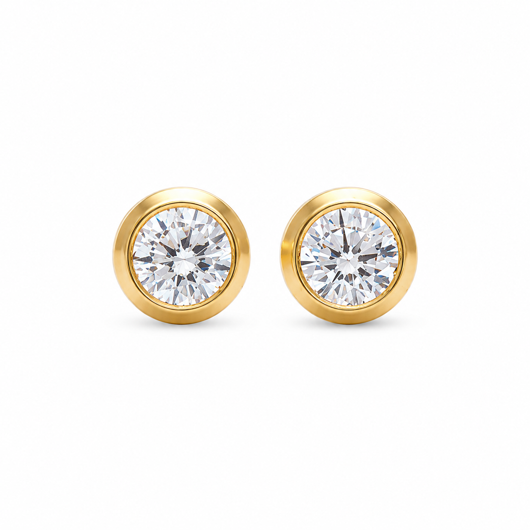 3MM Cubic Zirconia Bezel 24K Pure Gold Plated  Ear Studs For Kids