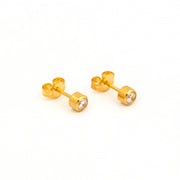 3MM Cubic Zirconia Bezel 24K Pure Gold Plated  Ear Studs For Kids