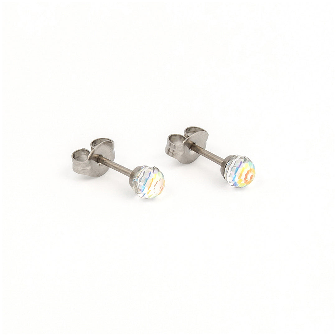 4MM Ab/Rainbow Crystal Ball Allergy-free Stainless Steel Ear Studs For Kids