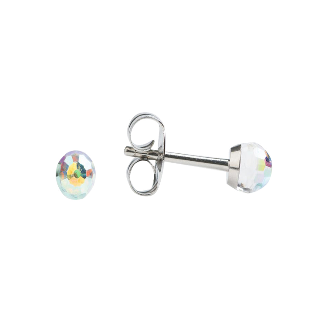 4MM Ab/Rainbow Crystal Ball Allergy-free Stainless Steel Ear Studs For Kids