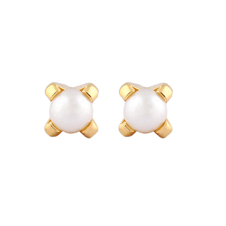 3MM White Pearl 24K Pure Gold Plated Ear Studs For Kids