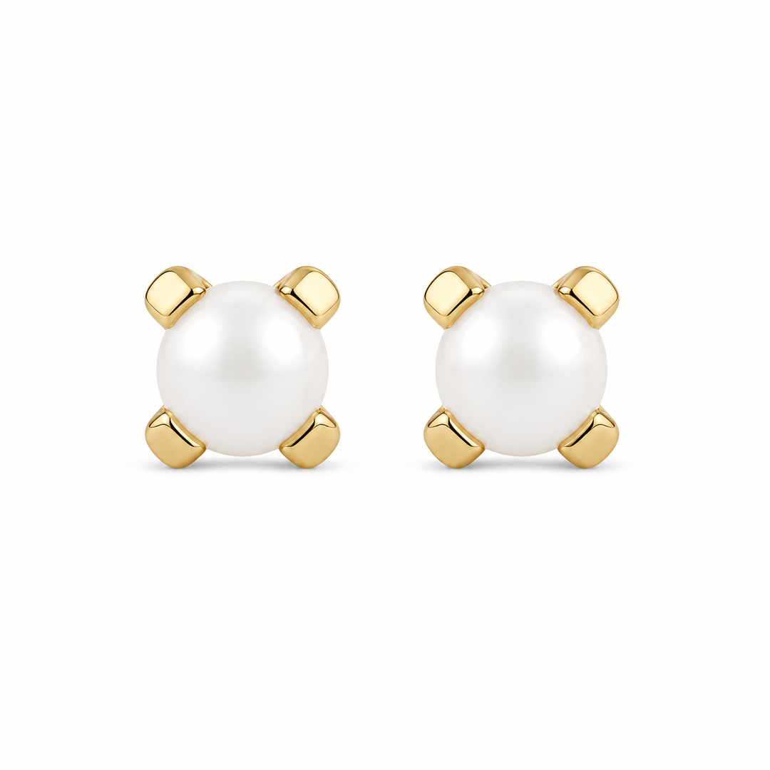 4MM White Pearl 24K Pure Gold Plated Ear Studs For Kids