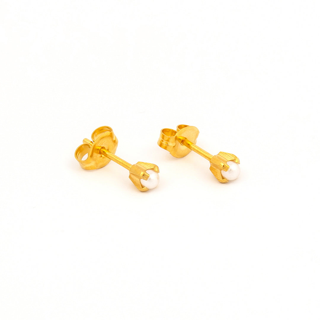 3MM White Pearl 24K Pure Gold Plated Ear Studs For Kids