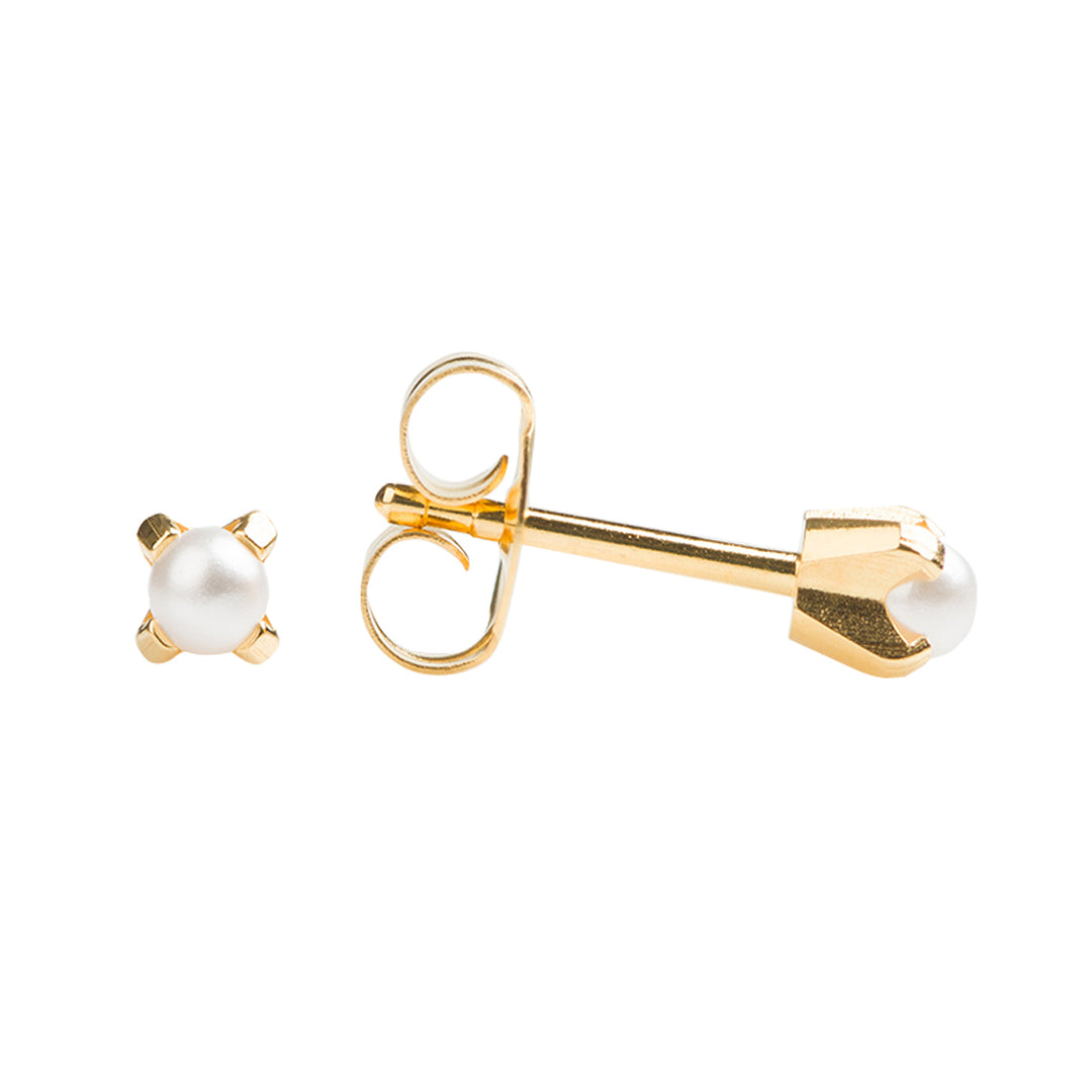 3MM White Pearl 24K Pure Gold Plated Ear Studs For Kids