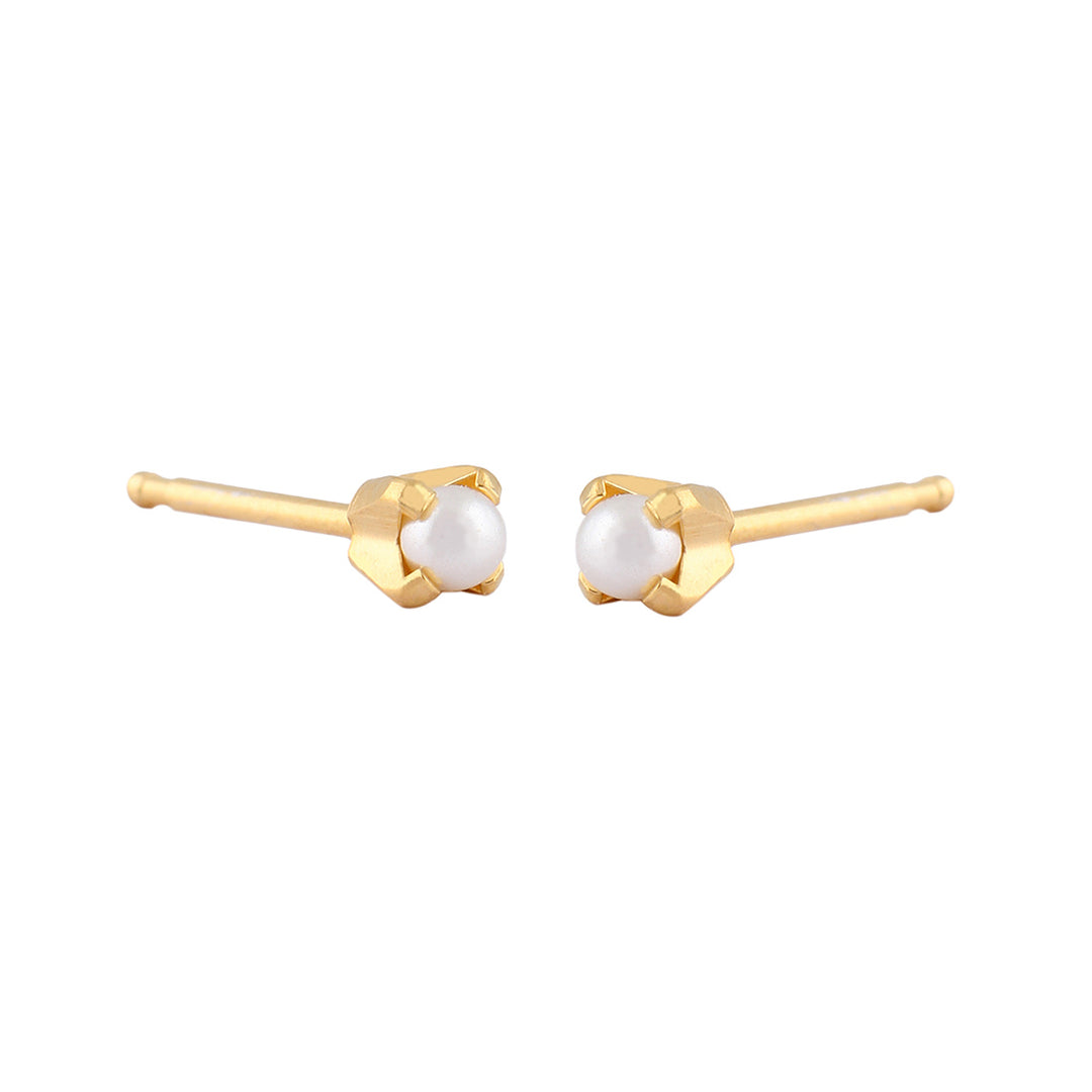 3MM White Pearl 24K Pure Gold Plated Ear Studs For Kids