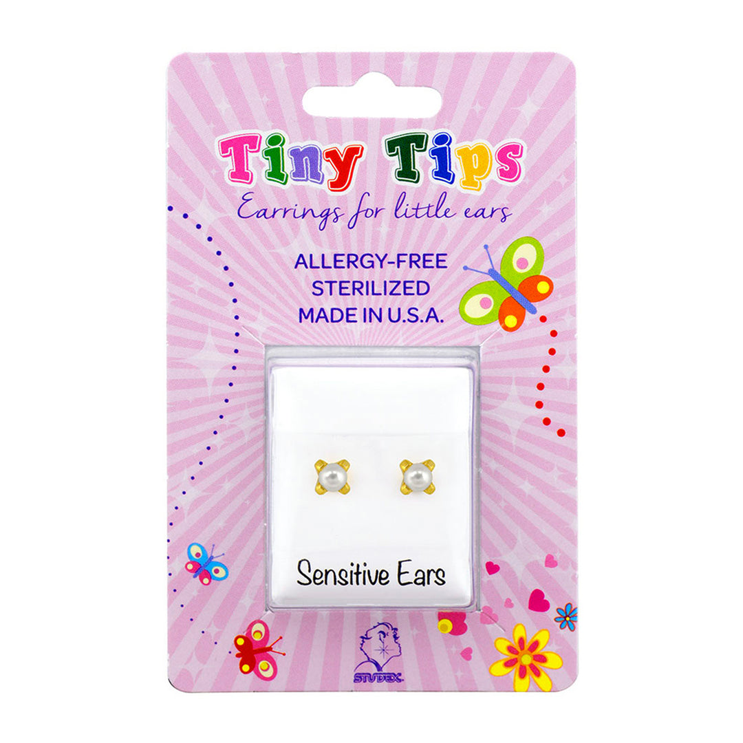 3MM White Pearl 24K Pure Gold Plated Ear Studs For Kids