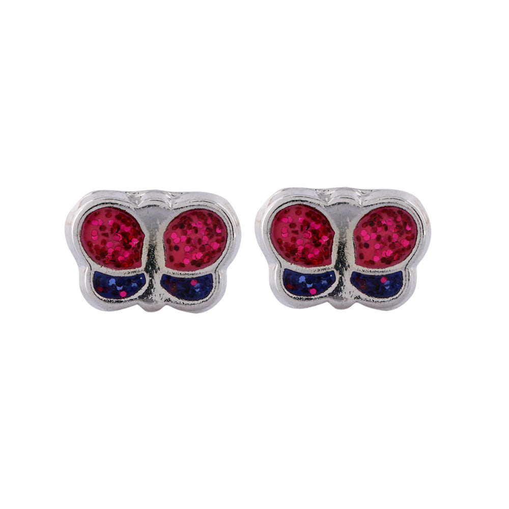Butterfly Glitter Pink/ Turquoise Allergy-free Stainless Steel Ear Stud For Kids