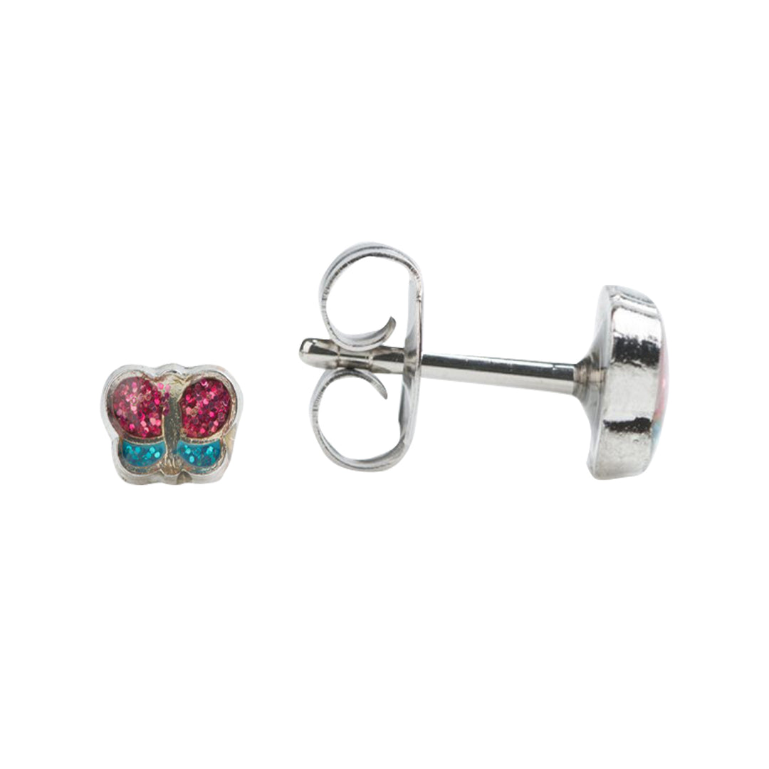 Butterfly Glitter Pink/ Turquoise Allergy-free Stainless Steel Ear Stud For Kids