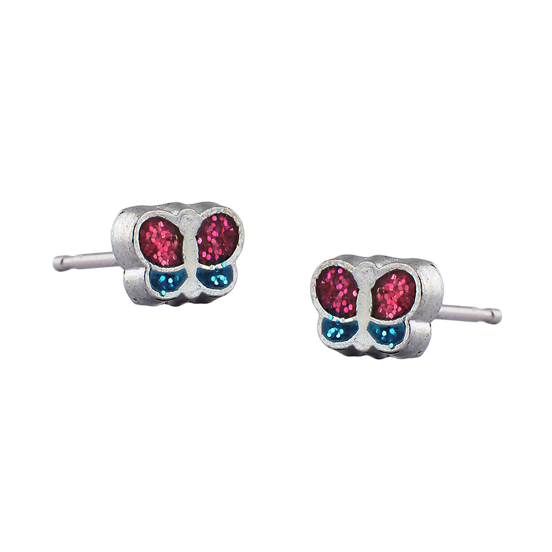 Butterfly Glitter Pink/ Turquoise Allergy-free Stainless Steel Ear Stud For Kids