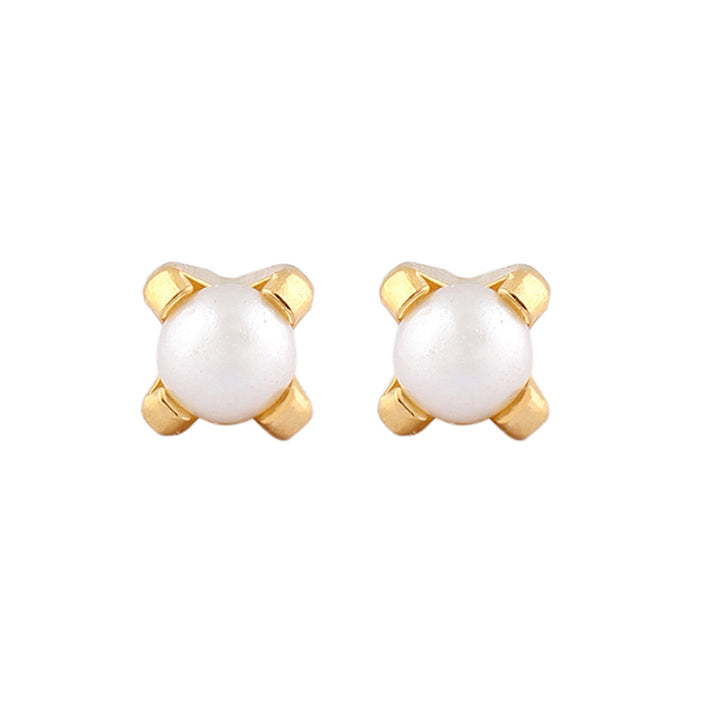 4MM White Pearl 24K Pure Gold Plated Ear Studs For Kids