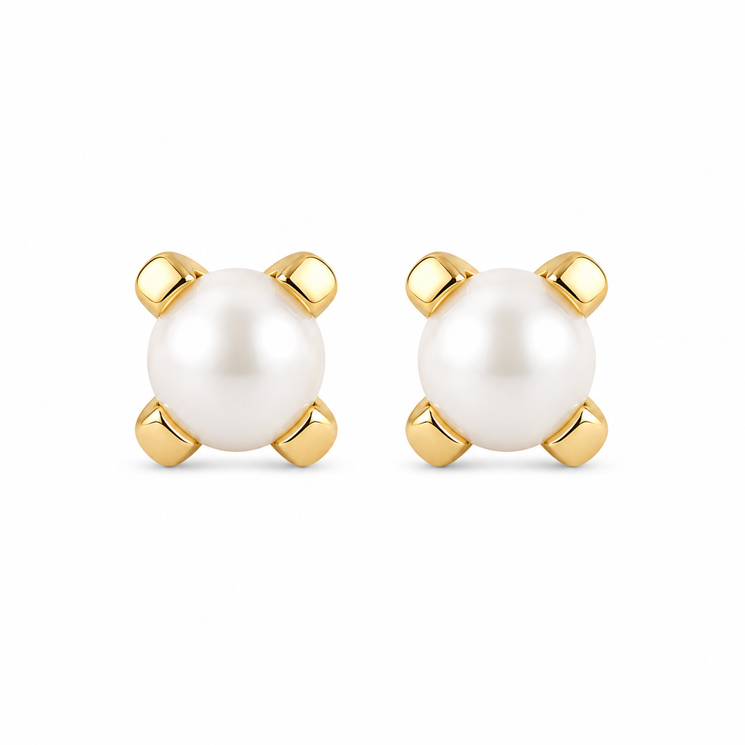 3MM White Pearl 24K Pure Gold Plated Ear Studs For Kids