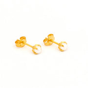 4MM White Pearl 24K Pure Gold Plated Ear Studs For Kids