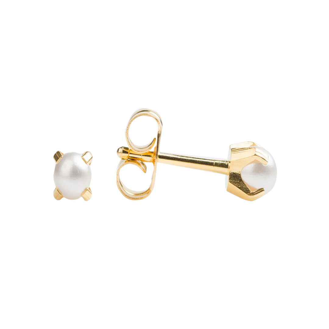 4MM White Pearl 24K Pure Gold Plated Ear Studs For Kids