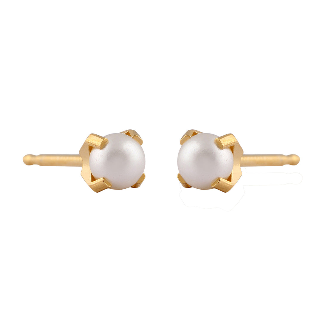 4MM White Pearl 24K Pure Gold Plated Ear Studs For Kids