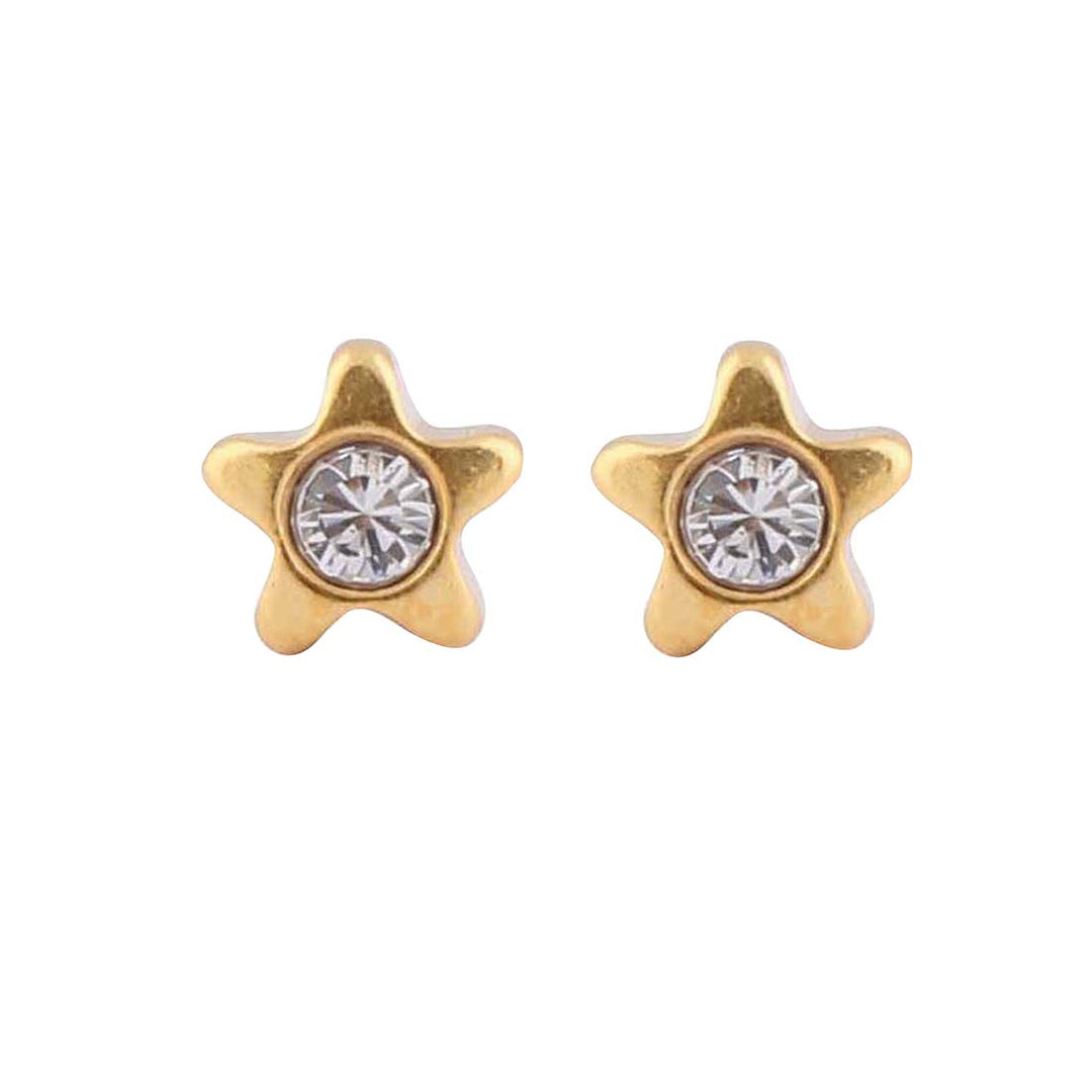 4MM Starlite April Crystal 24K Pure Gold Plated Ear Studs For Kids