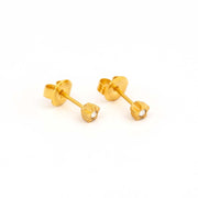 4MM Starlite April Crystal 24K Pure Gold Plated Ear Studs For Kids