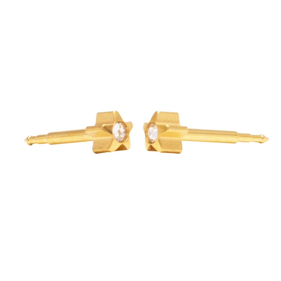 4MM Starlite April Crystal 24K Pure Gold Plated Ear Studs For Kids
