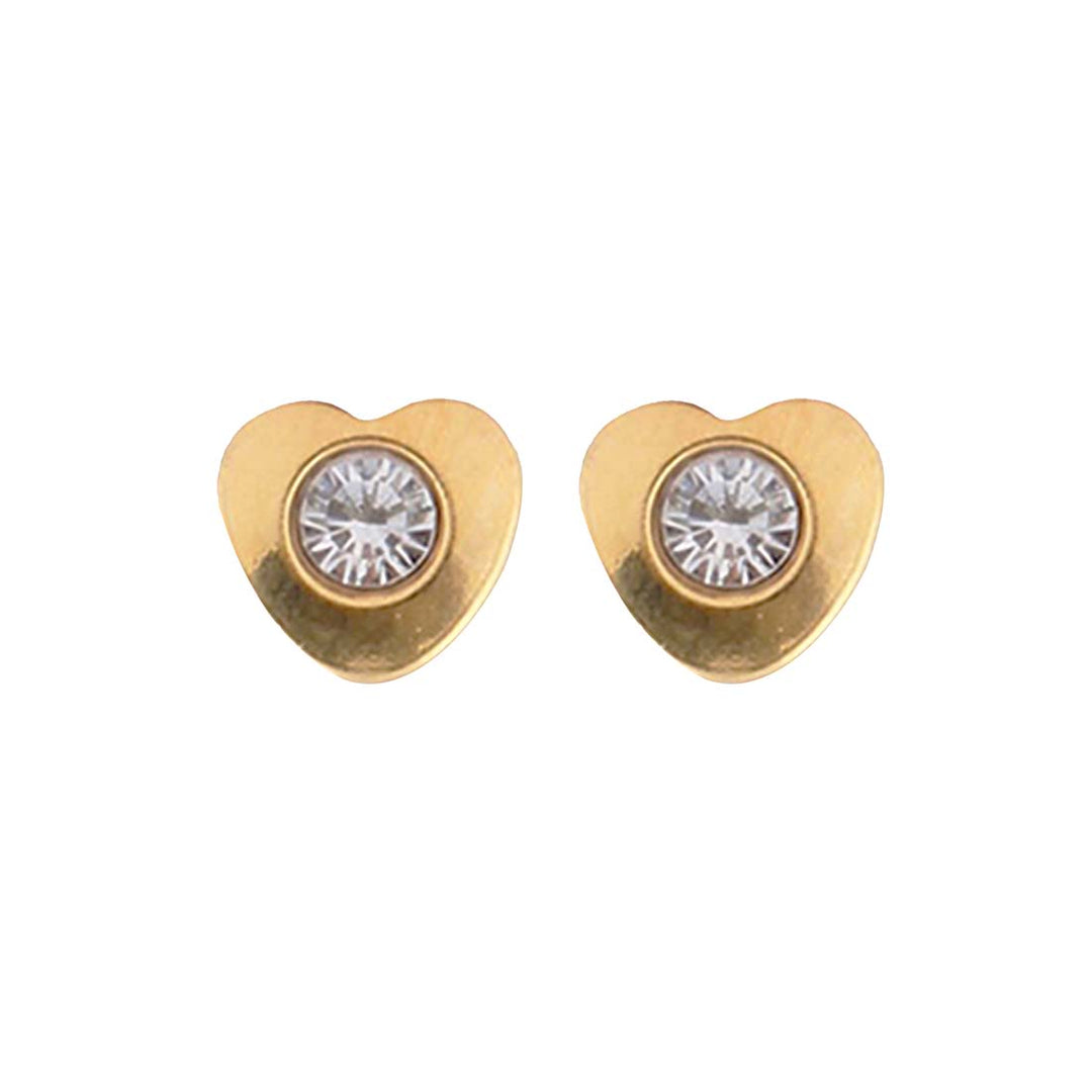 4MM Heartlite April Crystal 24K Pure Gold Plated Ear Studs For Kids