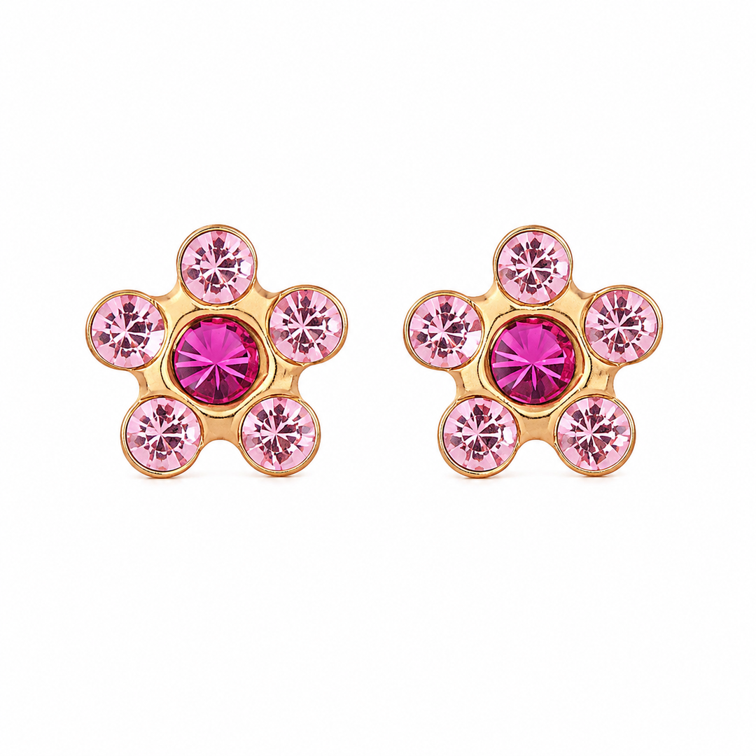 Daisy Light Rose Ð Fuchsia 24K Pure Gold Plated Ear Studs For Kids