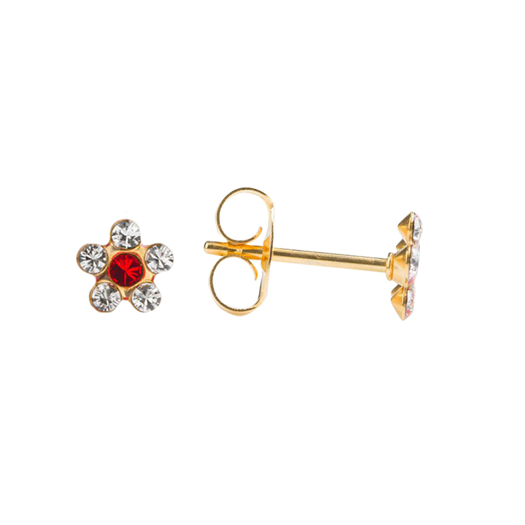 Daisy April Crystal -July Ruby 24K Pure Gold Plated Ear Studs For Kids
