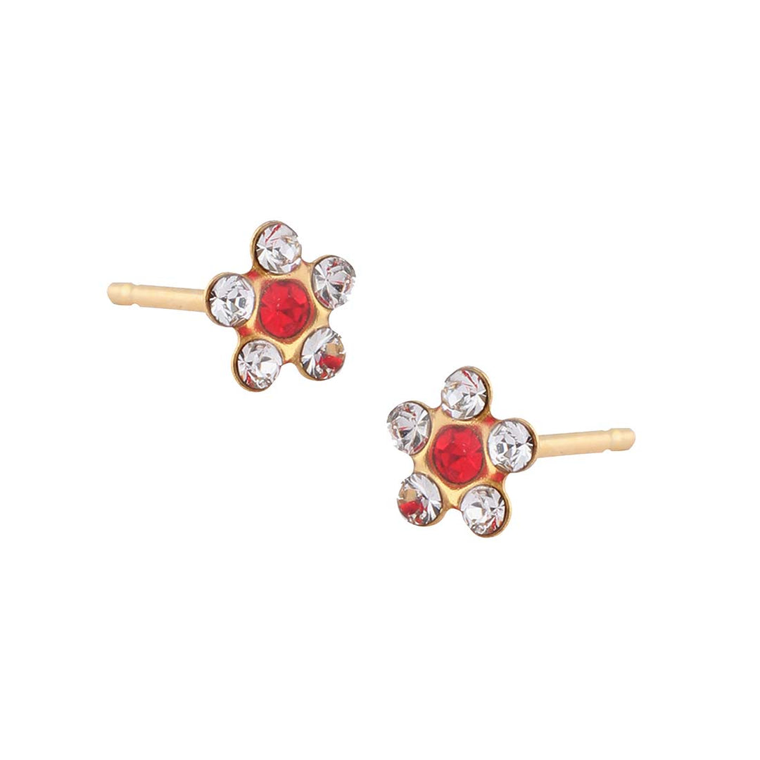 Daisy April Crystal -July Ruby 24K Pure Gold Plated Ear Studs For Kids