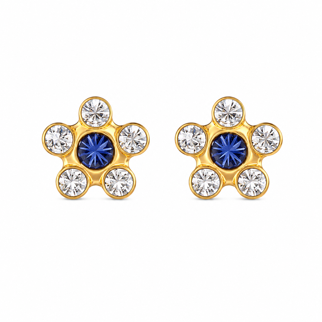Daisy April Crystal- September Sapphire 24K Pure Gold Plated Ear Studs For Kids