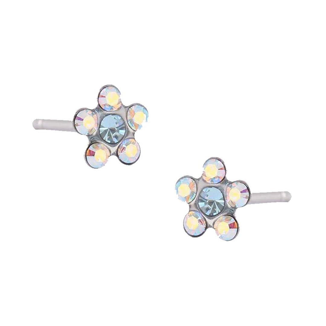 Daisy Ab Crystal-March Aquamarine Allergy-free Stainless Steel Ear Studs For Kids