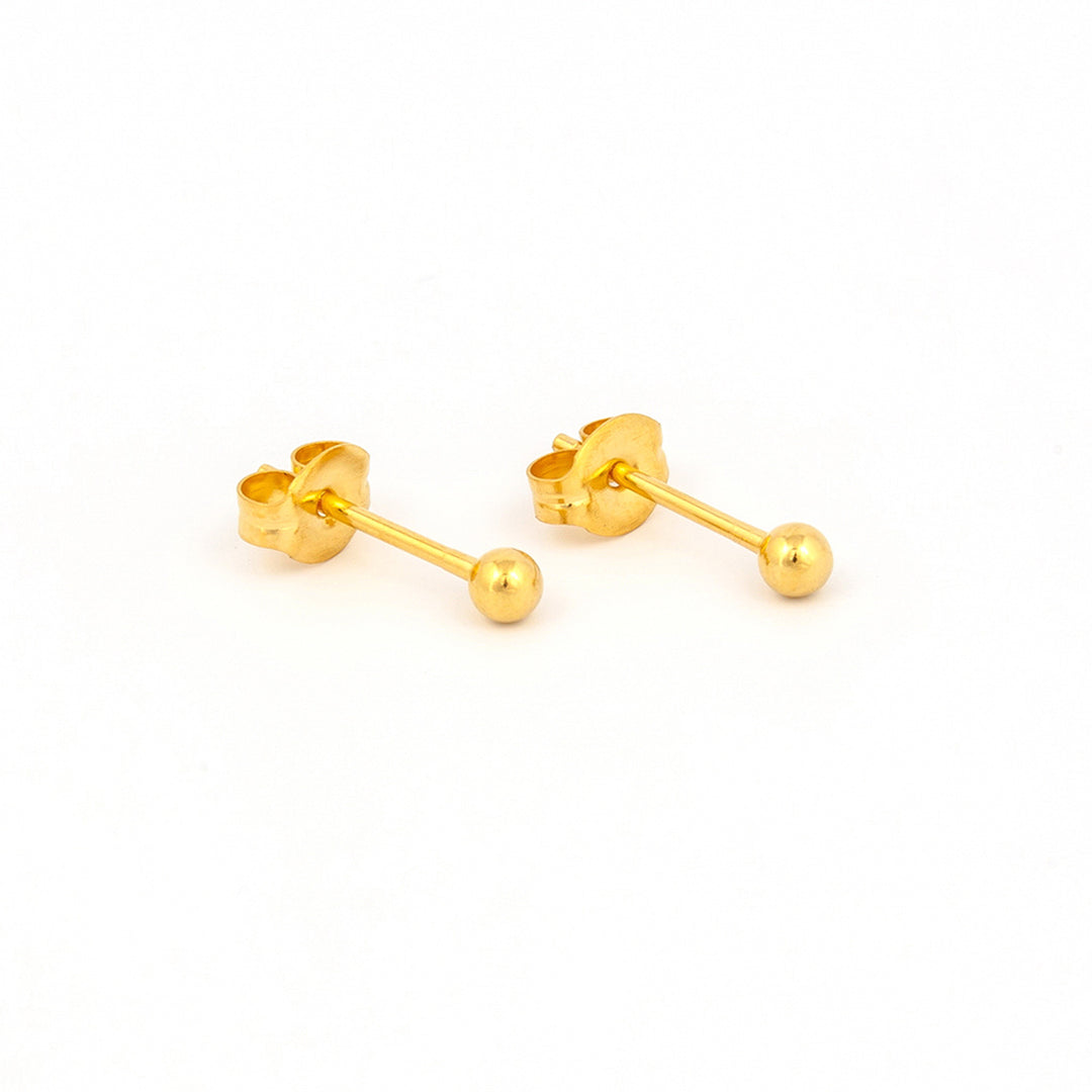 3MM Ball 24K Pure Gold Plated Ear Studs For Kids