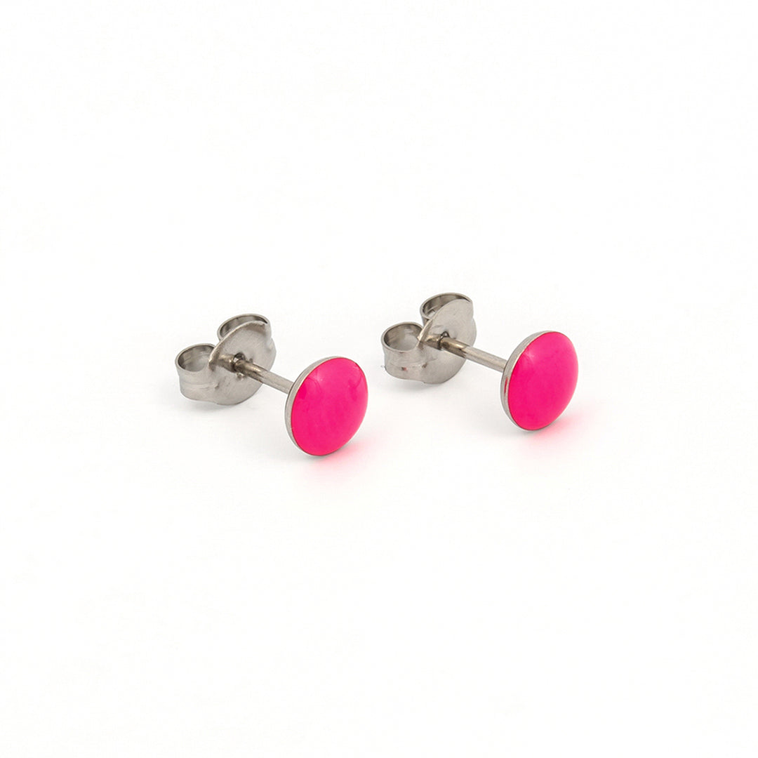 Novelty Neon Hot Pink Button Allergy-free Stainless Steel Ear Studs For Kids