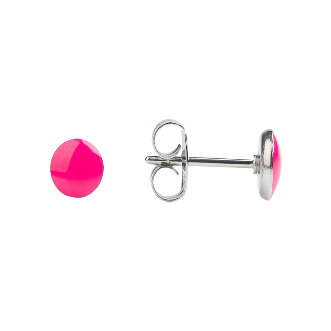 Novelty Neon Hot Pink Button Allergy-free Stainless Steel Ear Studs For Kids