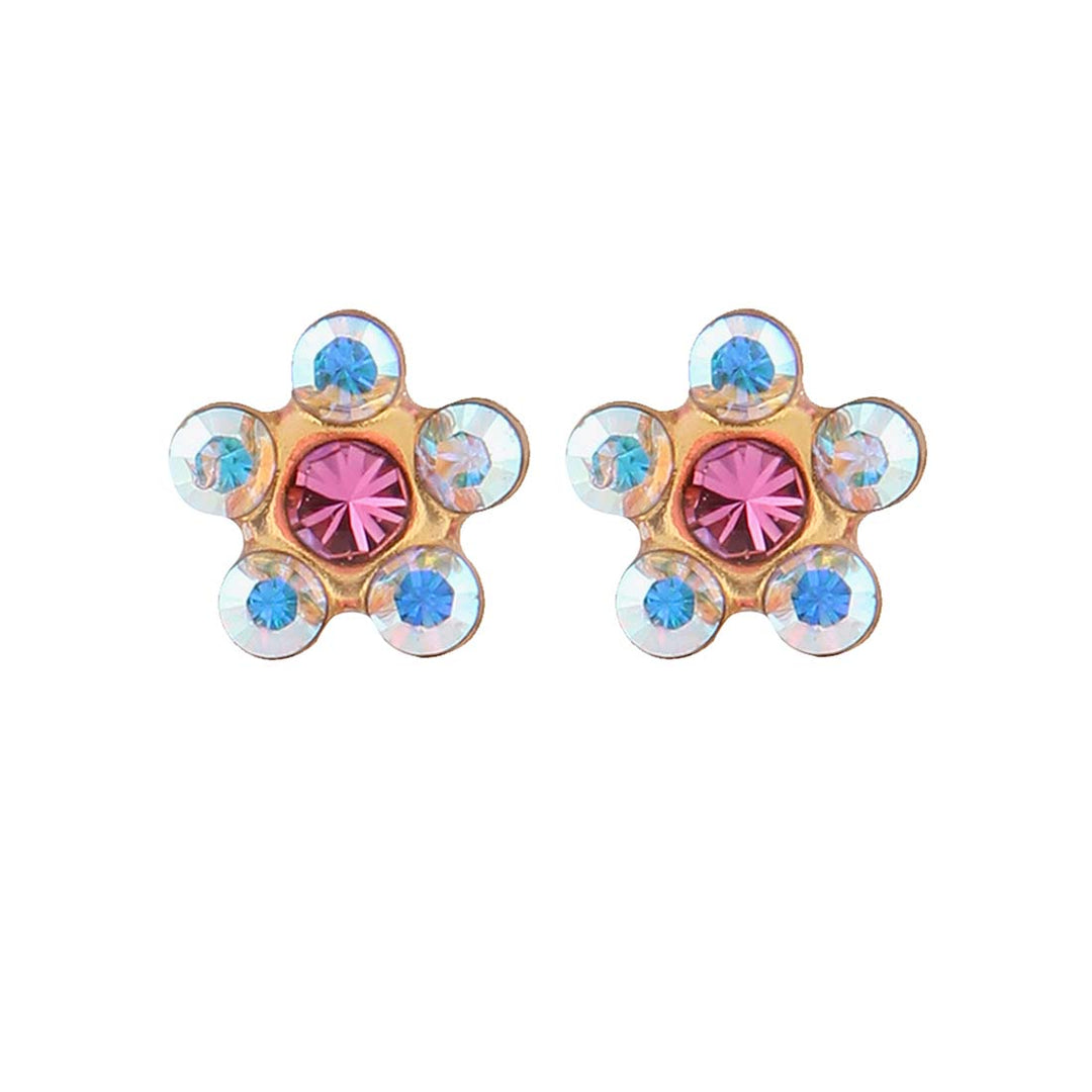 Daisy Ab Crystal Ð October Rose 24K Pure Gold Plated Ear Studs For Kids