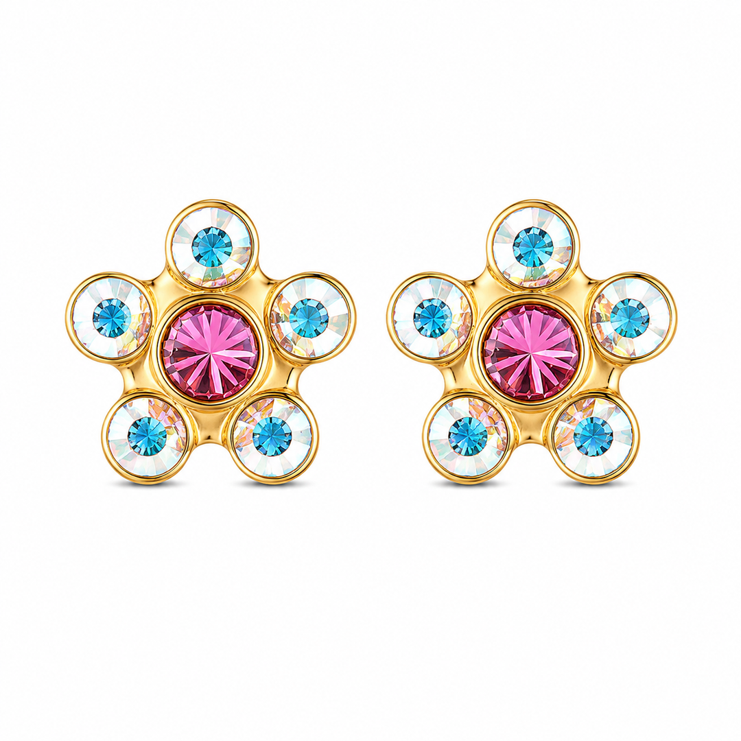 أقراط أذن Daisy Ab Crystal Ð October Rose مطلية بالذهب الخالص عيار 24 قيراطًا للأطفال