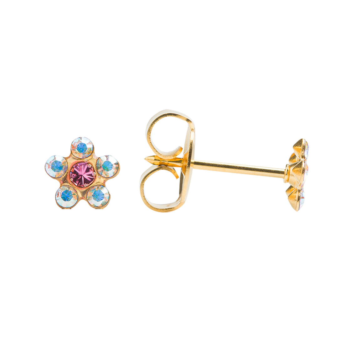 Daisy Ab Crystal Ð October Rose 24K Pure Gold Plated Ear Studs For Kids