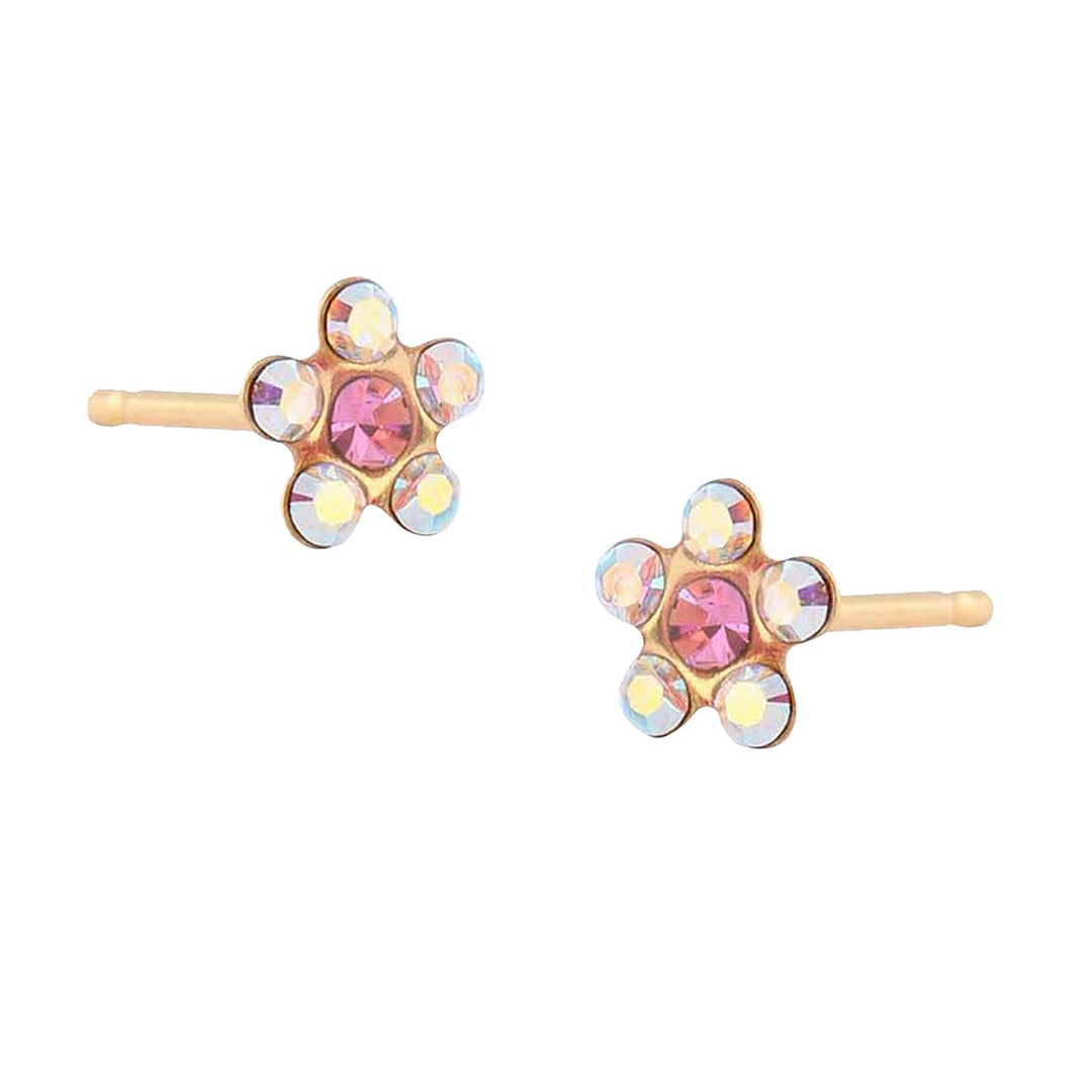 Daisy Ab Crystal Ð October Rose 24K Pure Gold Plated Ear Studs For Kids