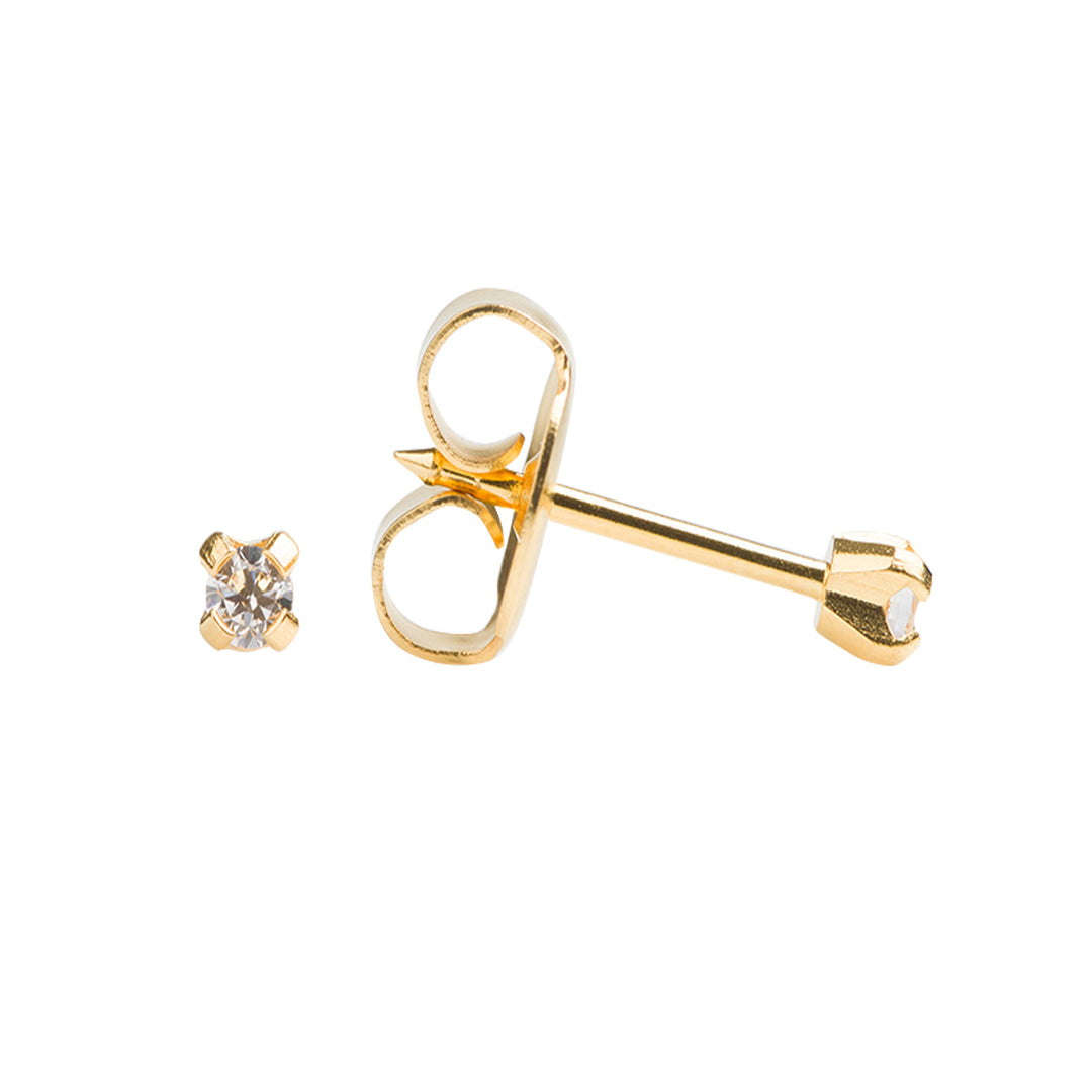 2MM Cubic Zirconia 24K Pure Gold Plated Ear Studs for Kids