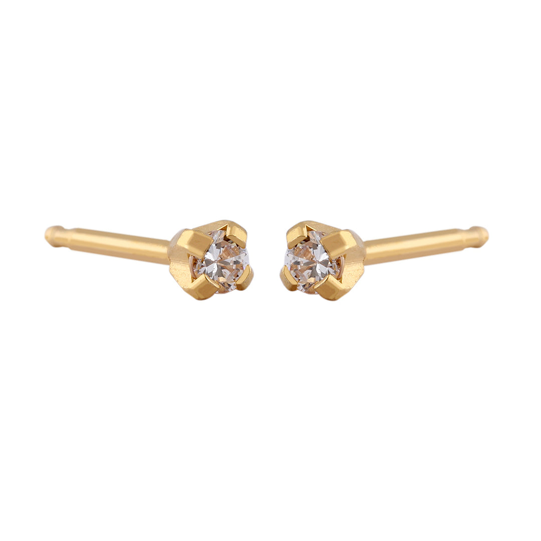 2MM Cubic Zirconia 24K Pure Gold Plated Ear Studs for Kids