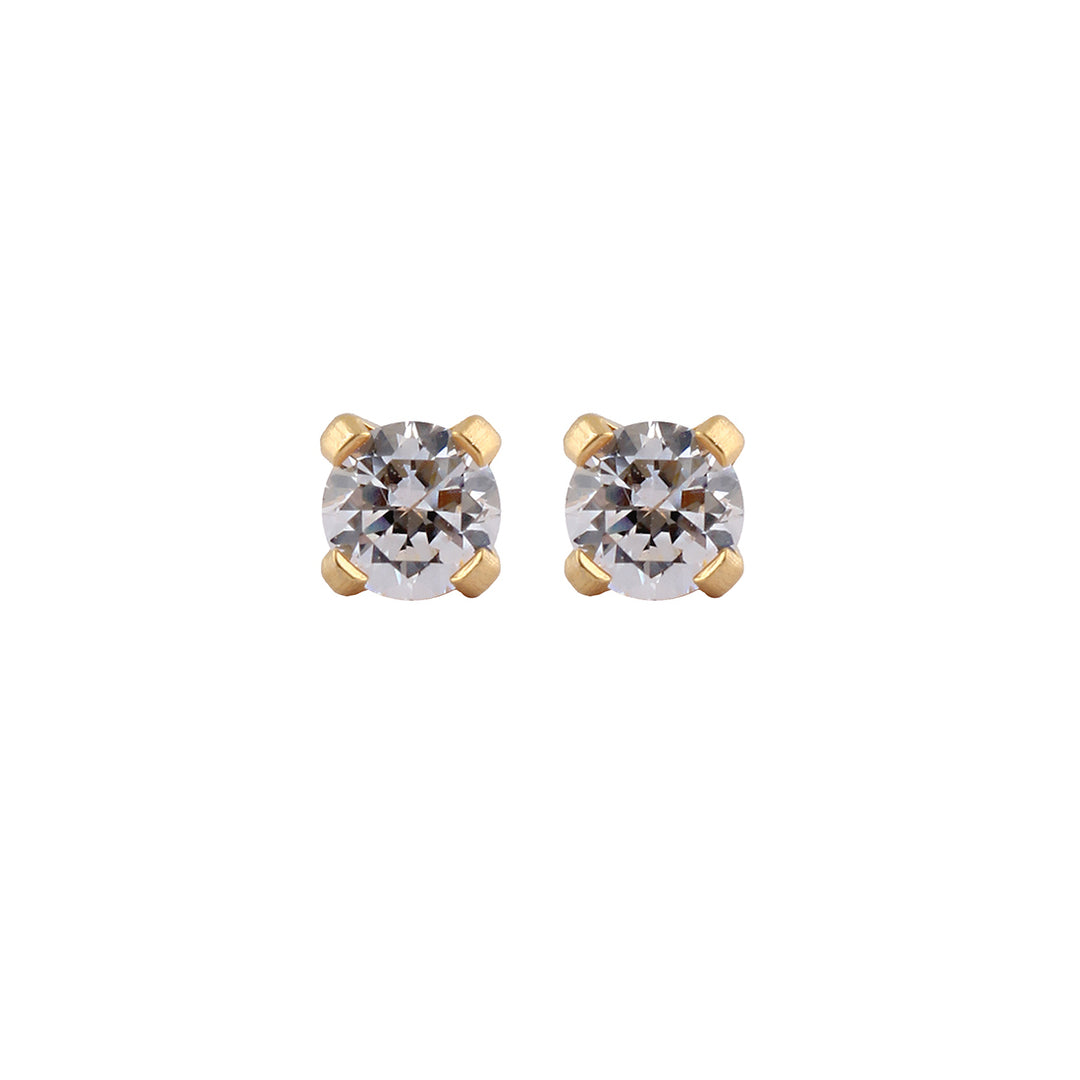 3MM Cubic Zirconia 24K Pure Gold Plated Ear Studs For Kids