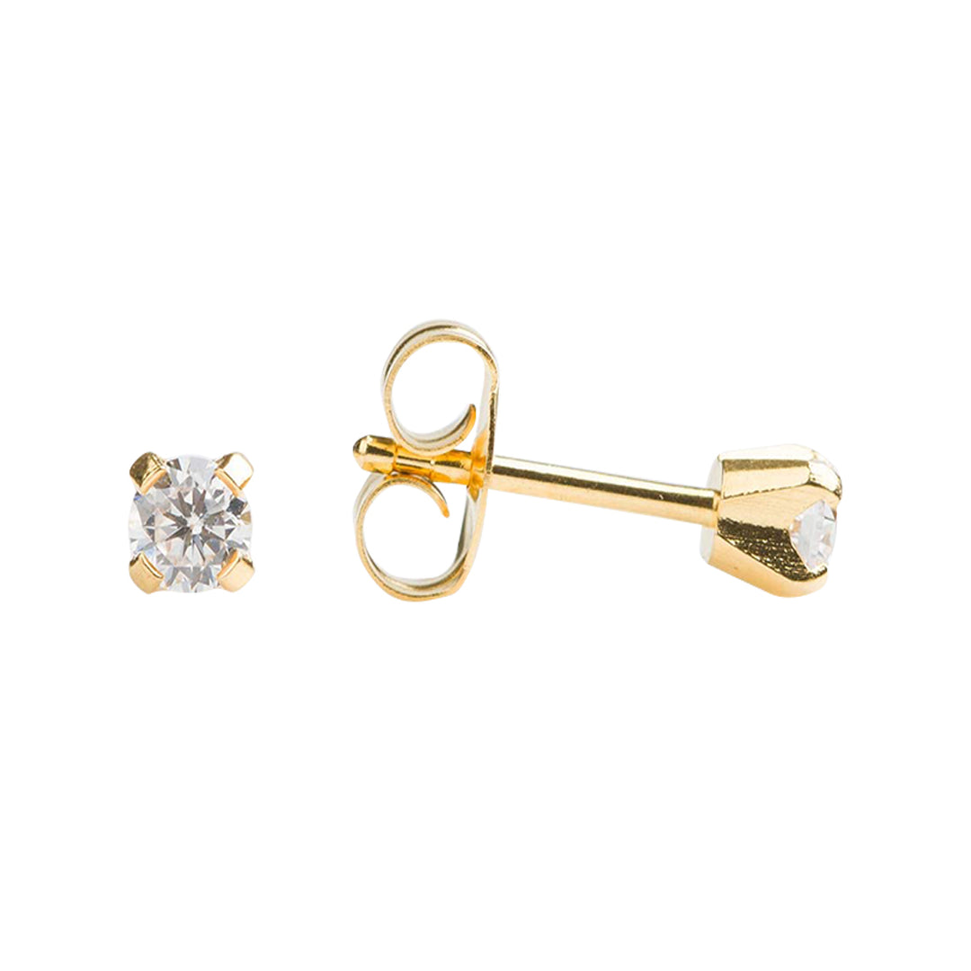 3MM Cubic Zirconia 24K Pure Gold Plated Ear Studs For Kids