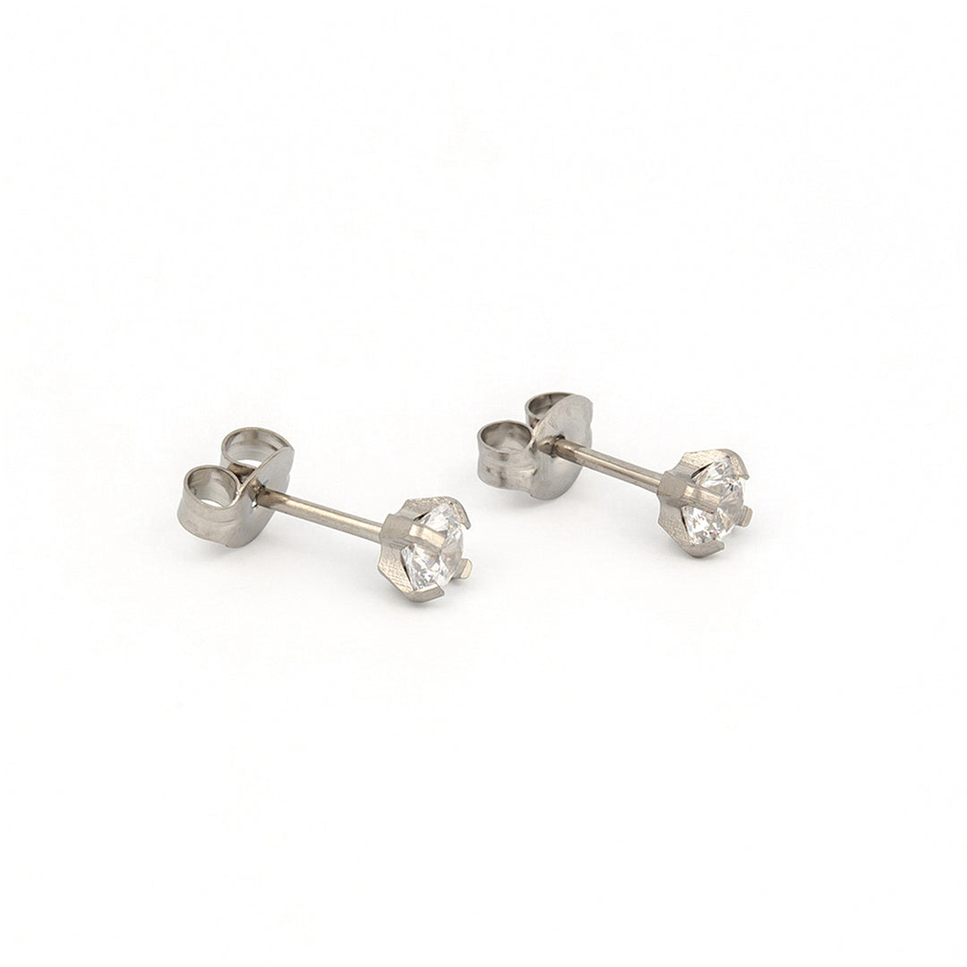 4MM Cubic Zirconia Allergy-free Stainless Steel Ear Studs For Kids