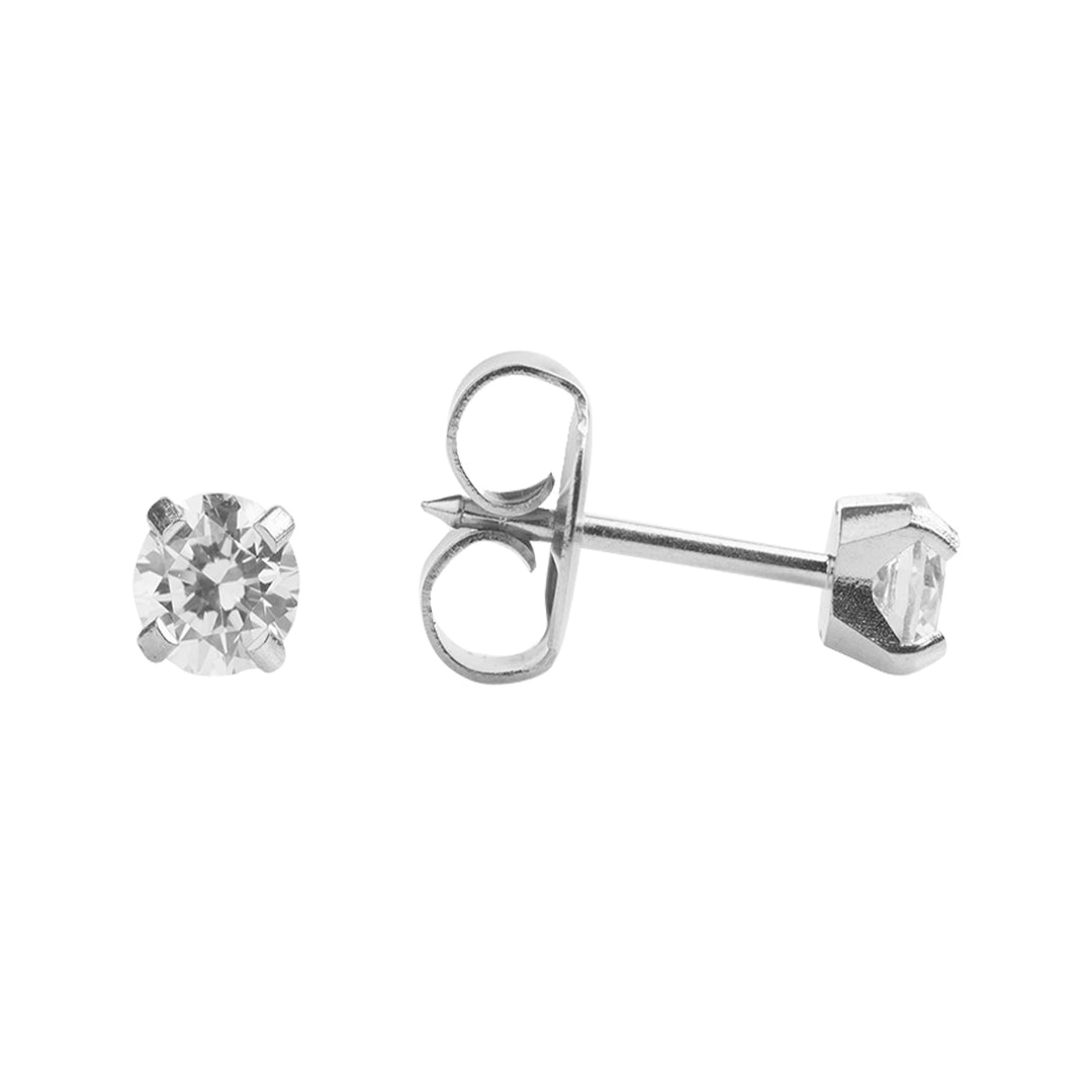 4MM Cubic Zirconia Allergy-free Stainless Steel Ear Studs For Kids