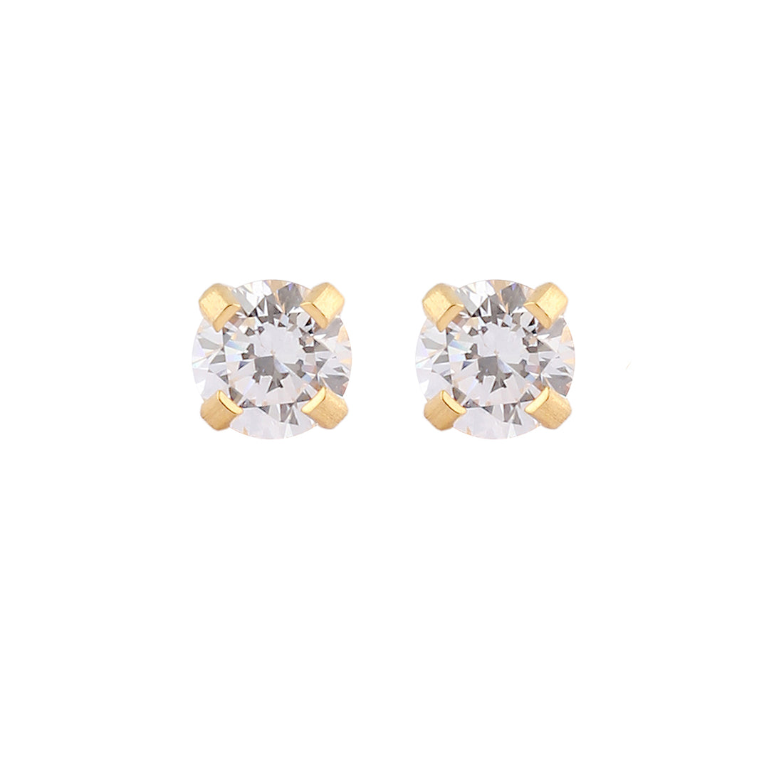 4MM Cubic Zirconia 24K Pure Gold Plated Ear Studs For Kids