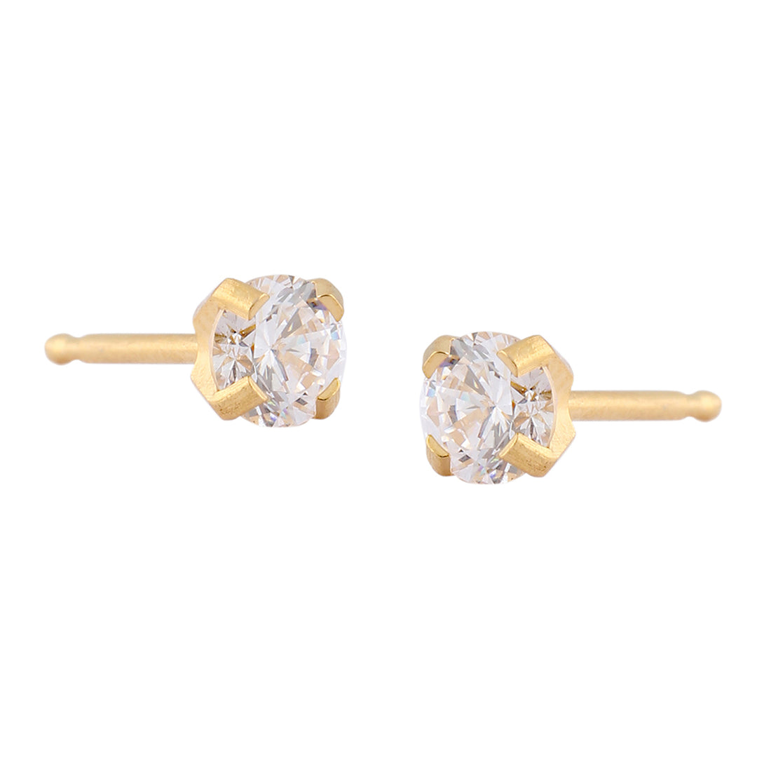 4MM Cubic Zirconia 24K Pure Gold Plated Ear Studs For Kids