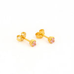Load image into Gallery viewer, 3MM Pink Cubic Zirconia 24K Pure Gold Plated Ear Studs For Kids
