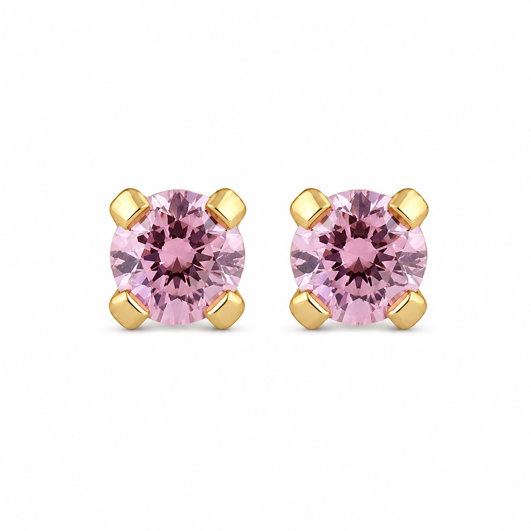 3MM Pink Cubic Zirconia 24K Pure Gold Plated Ear Studs For Kids