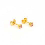 3MM Pink Cubic Zirconia 24K Pure Gold Plated Ear Studs For Kids